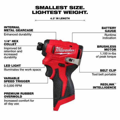Milwaukee 3450-20 M12 Subcompact Brushless 1/4" Hex Impact Driver