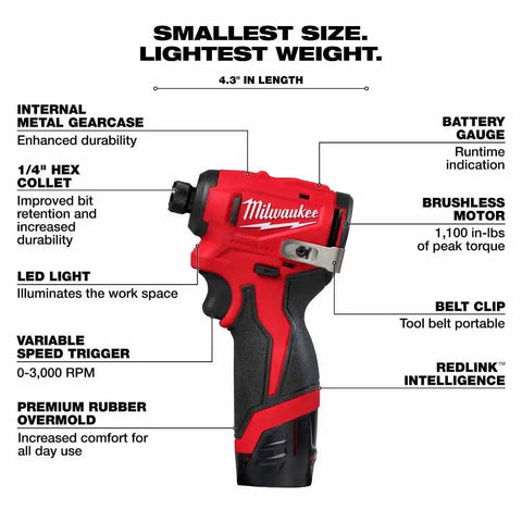 Milwaukee 3450-22 M12 Subcompact Brushless 1/4" Hex Impact Driver Kit