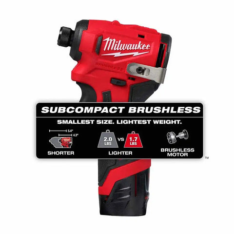 Milwaukee 3450-22 M12 Subcompact Brushless 1/4" Hex Impact Driver Kit