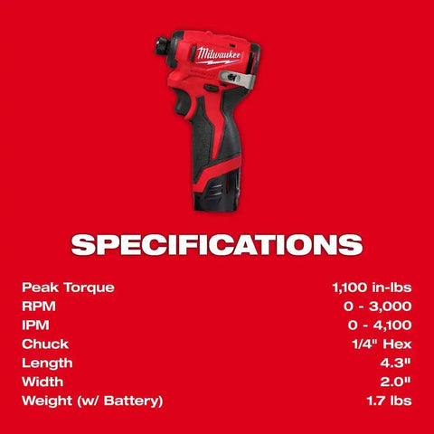Milwaukee 3450-22 M12 Subcompact Brushless 1/4" Hex Impact Driver Kit