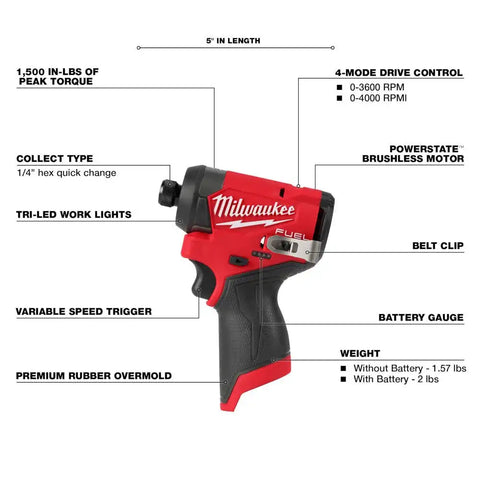 Milwaukee 3453-21 M12 FUEL Impact Driver 1 Battery Kit
