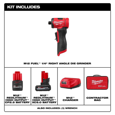 Milwaukee 3485-22 M12 FUEL 1/4" Right Angle Die Grinder Kit