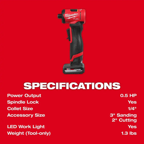 Milwaukee 3485-22 M12 FUEL 1/4" Right Angle Die Grinder Kit