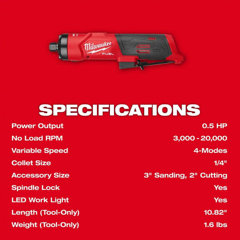 Milwaukee 3486-20 M12 Fuel 1/4" Cordless Brushless Straight Die Grinder Bare Tool