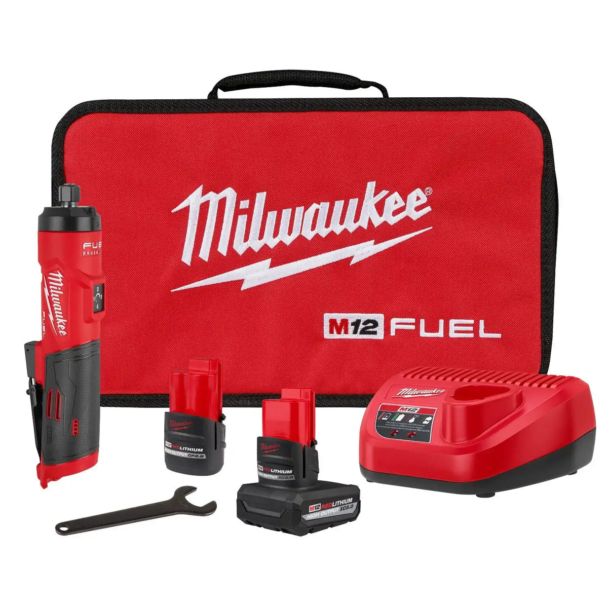 Milwaukee 3486-22 M12 FUEL 1/4" Straight Die Grinder Kit with 2 Batteries and Carrying Case