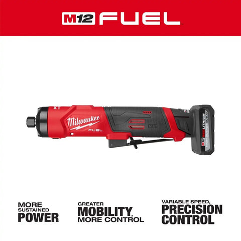 Milwaukee 3486-22 M12 FUEL 1/4" Straight Die Grinder Kit with 2 Batteries and Carrying Case
