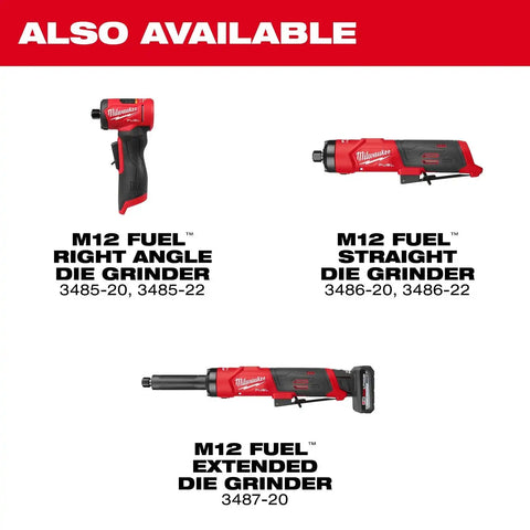 Milwaukee 3486-22 M12 FUEL 1/4" Straight Die Grinder Kit with 2 Batteries and Carrying Case