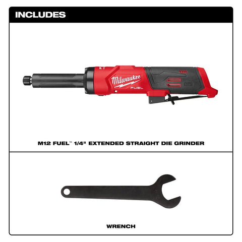 Milwaukee 3487-20 M12 FUEL 1/4" Extended Straight Die Grinder with 4" Shaft
