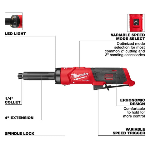 Milwaukee 3487-20 M12 FUEL 1/4" Extended Straight Die Grinder with 4" Shaft