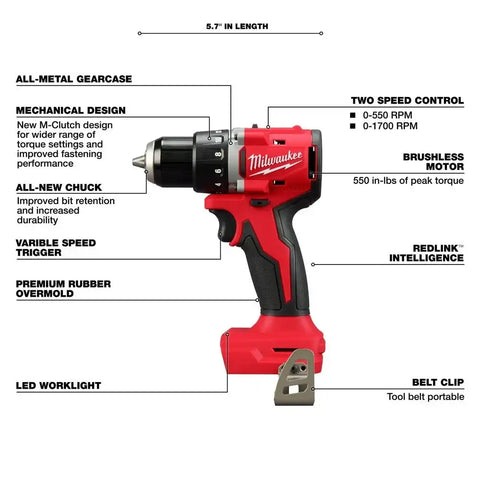 Milwaukee 3601-20 M18 Compact Brushless 1/2" Drill/Driver