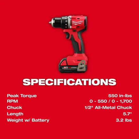 Milwaukee 3601-22CT M18 Compact Brushless 1/2" Drill/Driver Kit