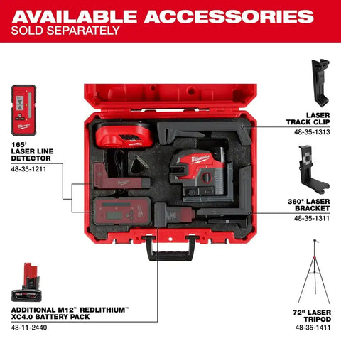 Milwaukee 3624-21 M12 Green Cross Line & 4-Points Laser Kit