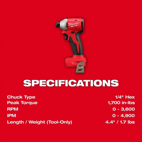 Milwaukee 3650-20 M18 Compact Brushless 1/4" Hex Impact Driver
