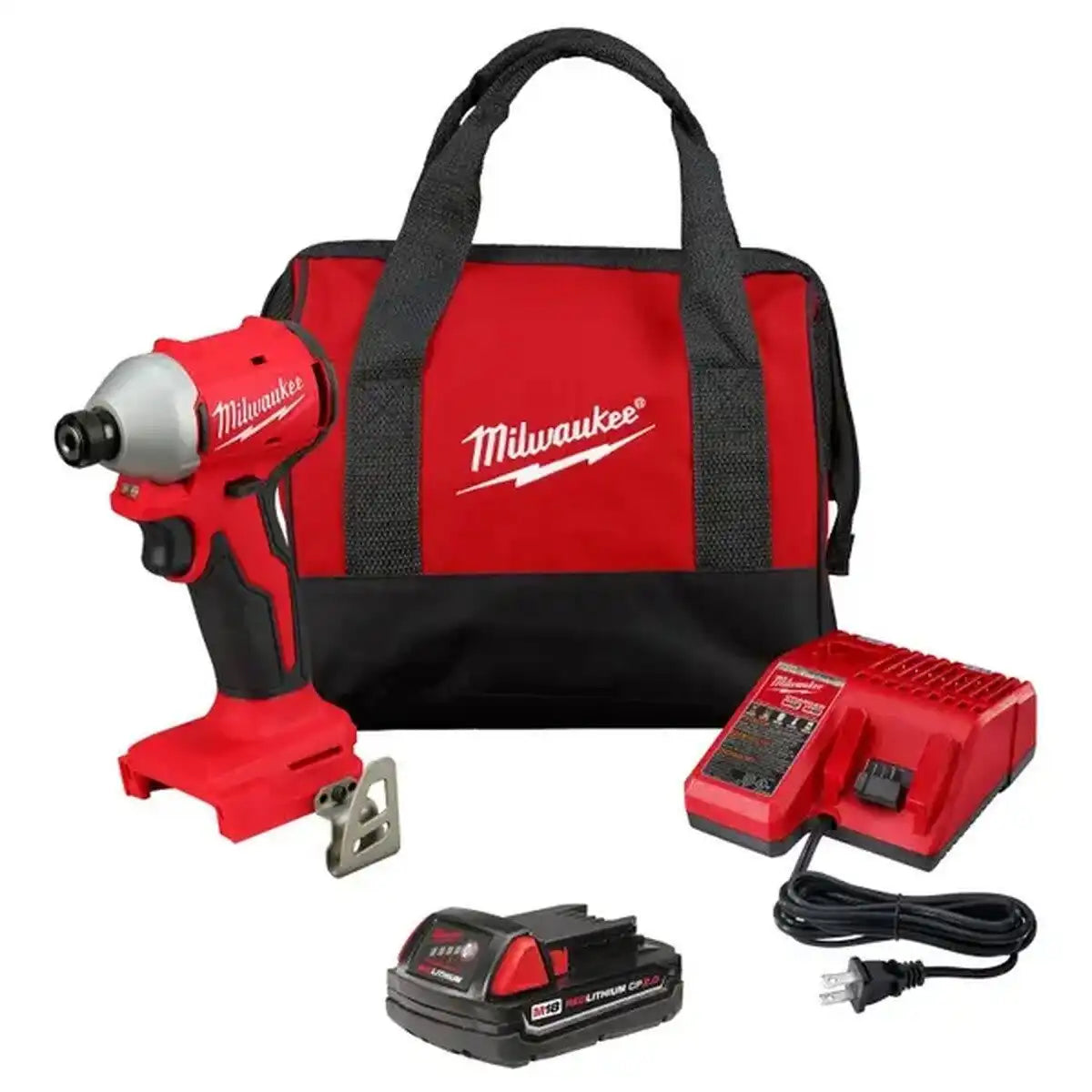 Milwaukee 3650-21CT M18 18V Compact Brushless 1/4" Hex Impact Driver Kit 4.4" L x 2.1" W (1 2.0Ah Battery, 1 Charger, 1 Contractor Bag)