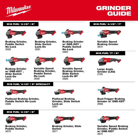 Milwaukee 3671-20 M18 FUEL 4-1/2"-6" Braking Grinder, Slide Switch