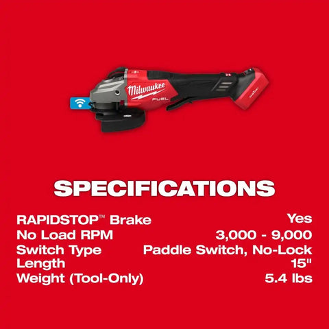 Milwaukee 3672-20 M18 FUEL 4-1/2"-6" Variable Speed Braking Grinder, Paddle Switch w/ ONE-KEY