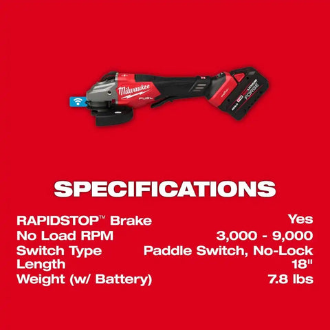 Milwaukee 3672-22 M18 FUEL 4-1/2"-6" Variable Speed Braking Grinder, Paddle Switch w/ ONE-KEY Kit
