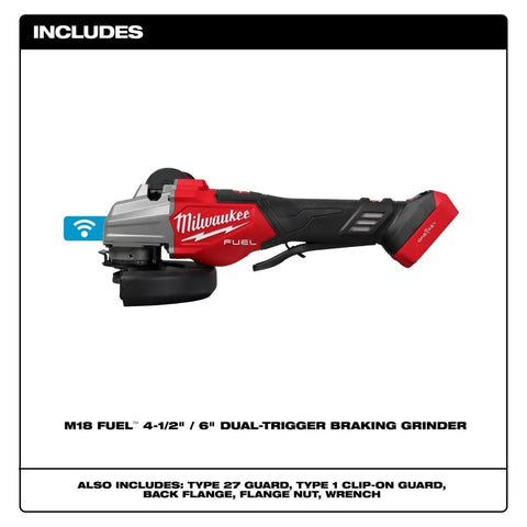 Milwaukee 3676-20 M18 FUEL 4-1/2 to 6 in. Dual-Trigger Variable Speed Braking Angle Grinder, Paddle Switch w/ ONE-KEY