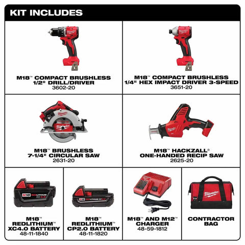Milwaukee 3693-24CX M18 4-Tool Combo Kit