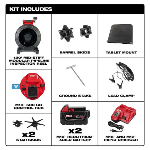 Milwaukee 3973-22 M18 120' Mid-Stiff Modular Pipeline Inspection System