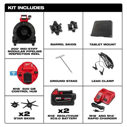 Milwaukee 3975-22 M18 200' Mid-Stiff Modular Pipeline Inspection System