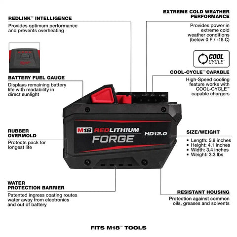 Milwaukee 48-11-1814 M18 REDLITHIUM FORGE HD12.0 12Ah Lithium-Ion Battery Pack (10 Pack)