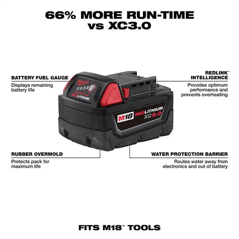Milwaukee 48-11-1852 M18 REDLITHIUM XC 5.0 Extended Capacity Battery 2 Pack