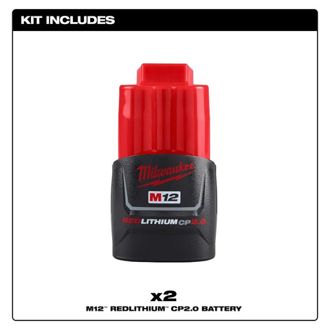 Milwaukee 48-11-2422 M12 REDLITHIUM CP2.0 Compact Battery (2 Pack)