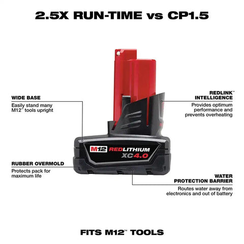 Milwaukee 48-11-2440 M12 REDLITHIUM XC 4.0 Extended Capacity Battery Pack