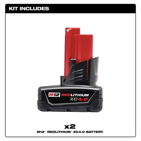 Milwaukee 48-11-2442 M12 REDLITHIUM XC4.0 Extended Capacity Li-Ion Battery Two Pack (2 Pack)
