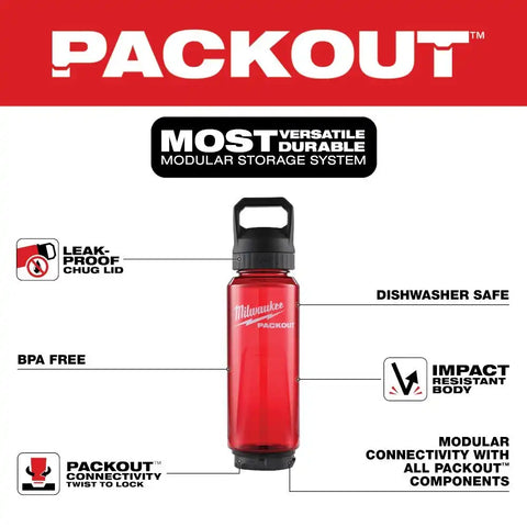 Milwaukee 48-22-8372R PACKOUT 34oz Bottle with Chug Lid - Red