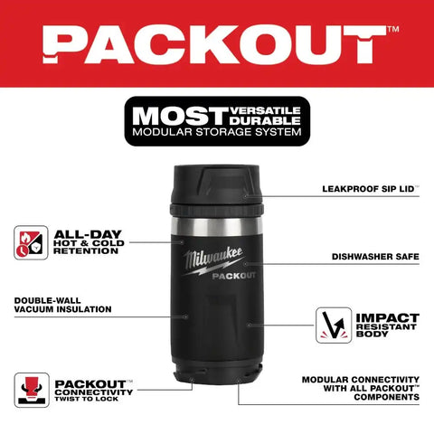 Milwaukee 48-22-8391B PACKOUT 12oz Insulated Bottle with Sip Lid