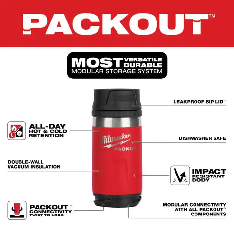 Milwaukee 48-22-8391R PACKOUT 12oz Insulated Bottle with Sip Lid