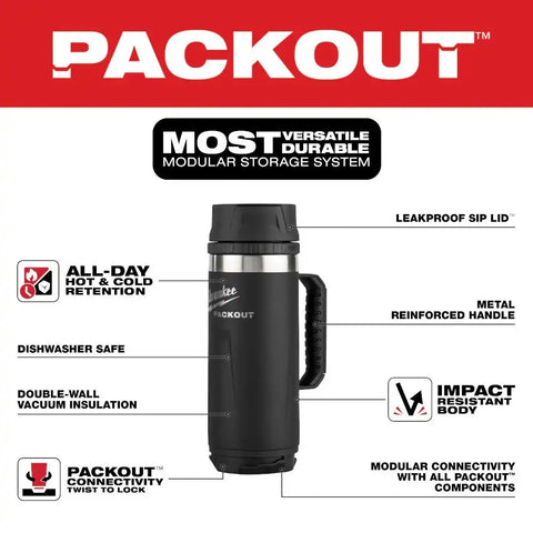 Milwaukee 48-22-8394B PACKOUT 18oz Insulated Mug with Sip Lid