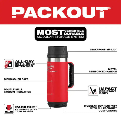 Milwaukee 48-22-8394R PACKOUT 18oz Insulated Mug with Sip Lid