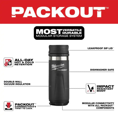 Milwaukee 48-22-8395B PACKOUT 18oz Insulated Bottle with Sip Lid