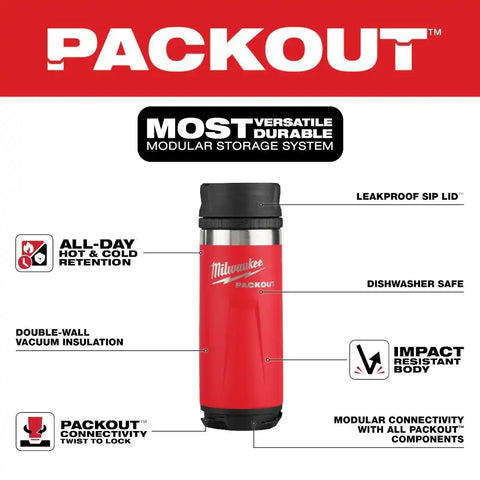 Milwaukee 48-22-8395R PACKOUT 18oz Insulated Bottle with Sip Lid