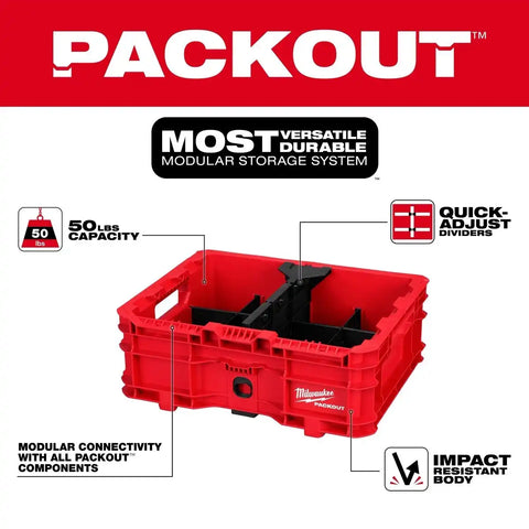 Milwaukee 48-22-8438 PACKOUT Low-Profile Crate with Dividers 18.63 x 14.75 x 6.75"