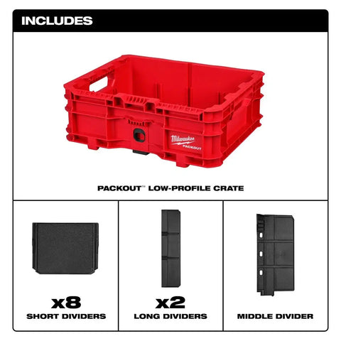Milwaukee 48-22-8438 PACKOUT Low-Profile Crate with Dividers 18.63 x 14.75 x 6.75"