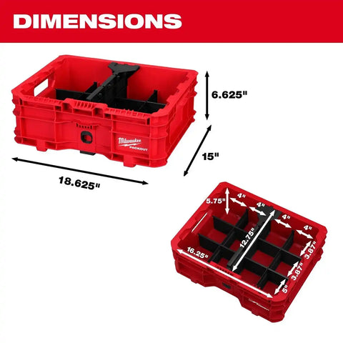 Milwaukee 48-22-8438 PACKOUT Low-Profile Crate with Dividers 18.63 x 14.75 x 6.75"