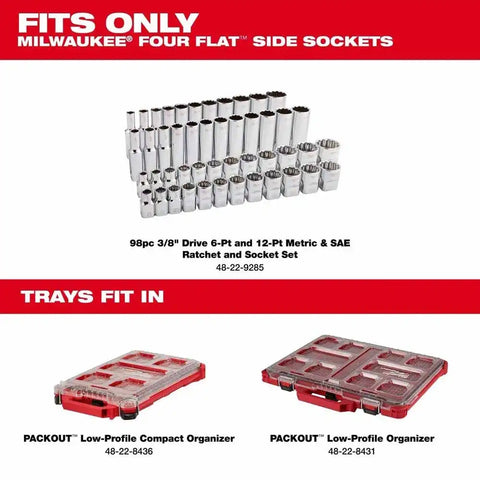 Milwaukee 48-22-9285T 98pc 3/8" Drive 6-Point & 12-Point Metric & SAE Ratchet and Socket Trays