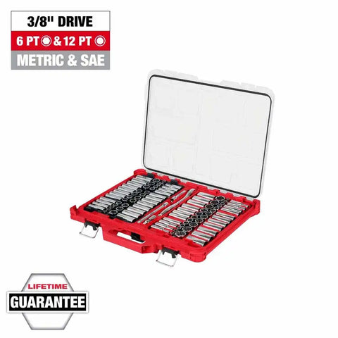 Milwaukee 48-22-9285 98pc 3/8" 6-Pt & 12-Pt Metric & SAE Ratchet & Socket Set w PACKOUT Organizer