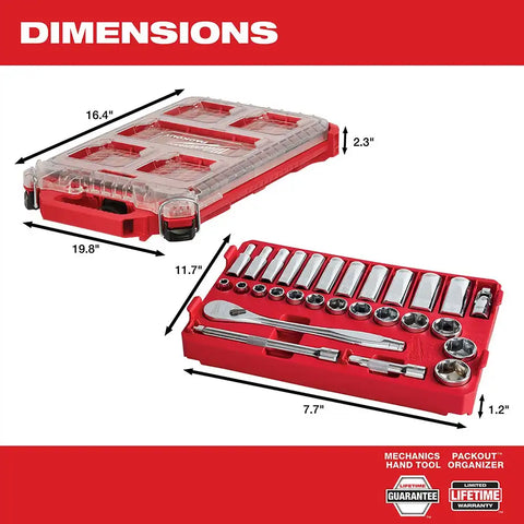 Milwaukee  48-22-9481 3/8” 28pc Ratchet and Socket Set in PACKOUT - SAE