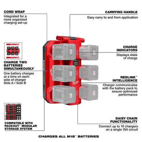 Milwaukee 48-59-1817 M18  Six Bay Daisy Chain Rapid Charger