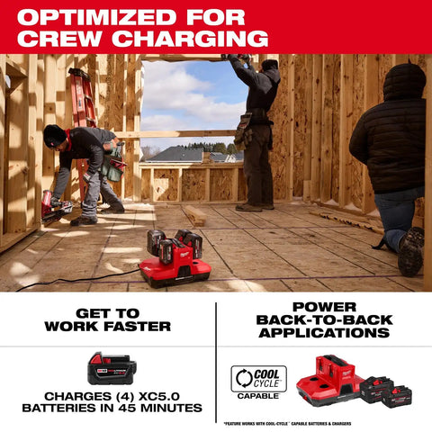 Milwaukee 48-59-1818 M18 and M12 Four Bay Simultaneous Super Charger with PACKOUT Compatibility