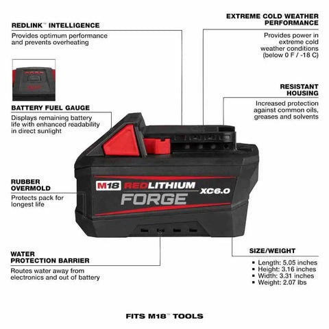 Milwaukee 48-59-1861 M18 18V Lithium-Ion High Output Starter Kit with FORGE 6.0Ah Battery and Rapid Charger