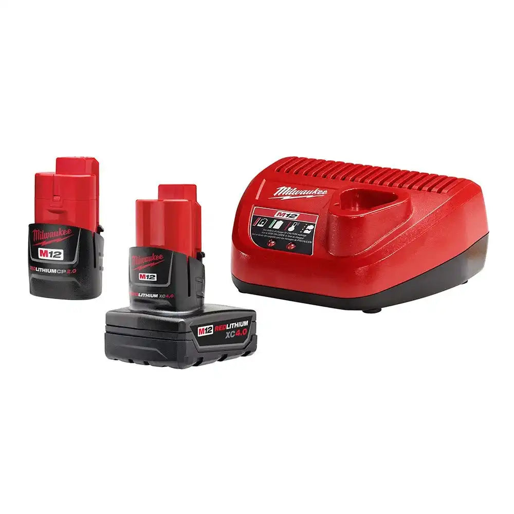 Milwaukee 48-59-2424 M12 12 Volt Lithium Ion Battery Packs and Charger Starter Kit (2 Batteries, 1 Charger)
