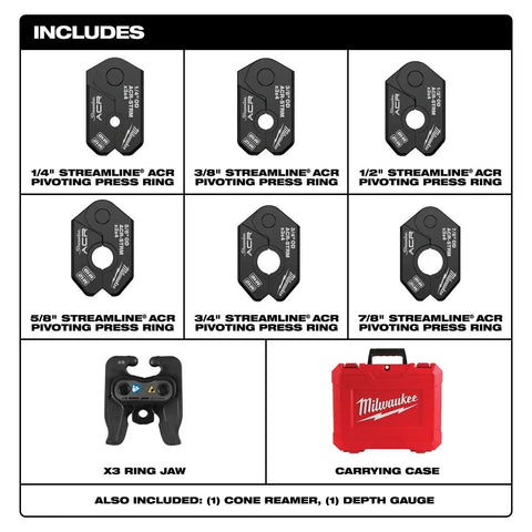 Milwaukee 49-16-2461MX 1/4" - 7/8" Streamline ACR Pivoting Press Ring Kit for M12 FORCE LOGIC Press Tool