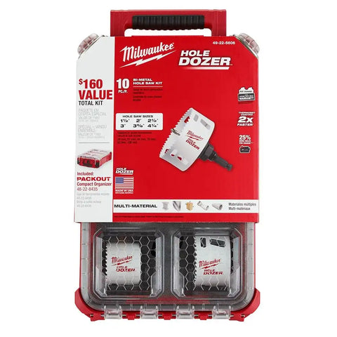Milwaukee 49-22-5606 10 PC. HOLE DOZER Hole Saw Kit w/PACKOUT Compact Organizer