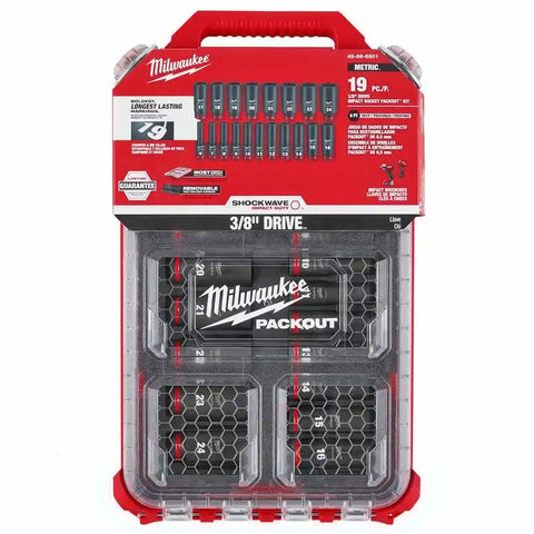 Milwaukee 49-66-6801 Shockwave Impact Duty Socket 3/8” Drive 19-Piece MM Packout Set